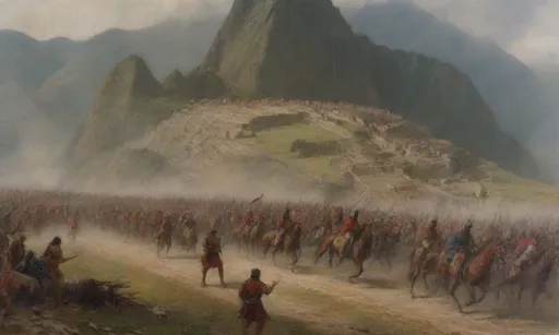 Sketch mostrando la conquista del imperio Inca por la expedición Pizarros.