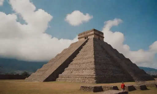 Pizarro de pie sobre una pirámide azteca en Perú durante sus expediciones de exploración primer paso. Avísame si quieres explorar más descripciones creativas! Alternativa